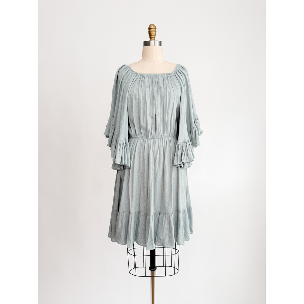 Reset by Jane Anthropologie blue flutter sleeve ruffled mini dress size‎ M